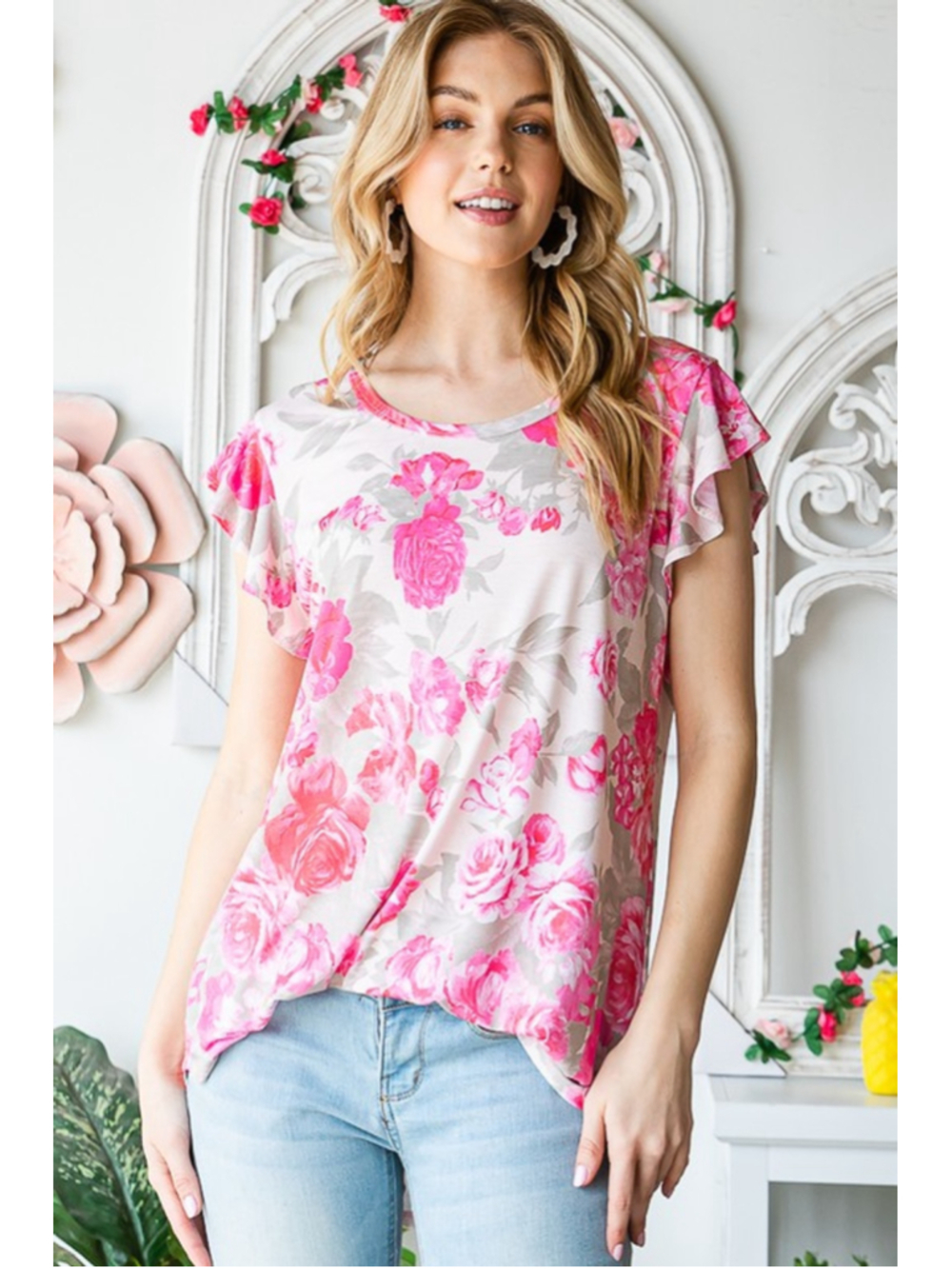 NWOT Heimish Plus Sized Ruffle Sleeved Floral Top size 2X